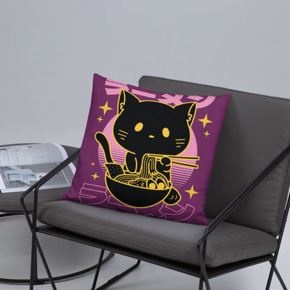 Kawaii Noodle Cat Throw Pillow