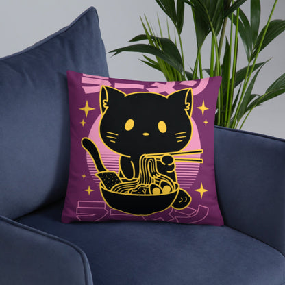 Kawaii Noodle Cat Throw Pillow