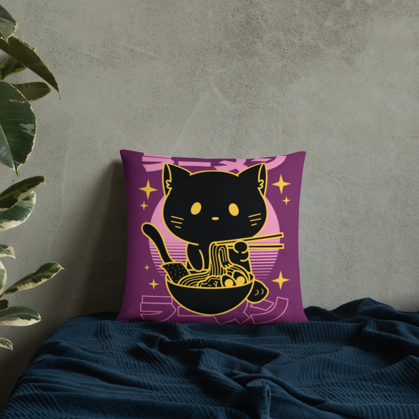 Kawaii Noodle Cat Throw Pillow