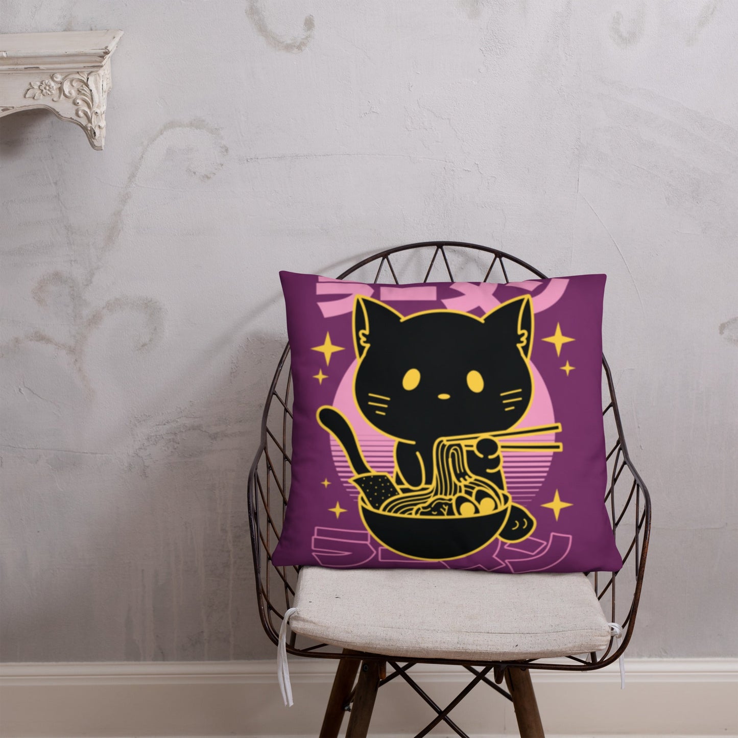 Kawaii Noodle Cat Throw Pillow