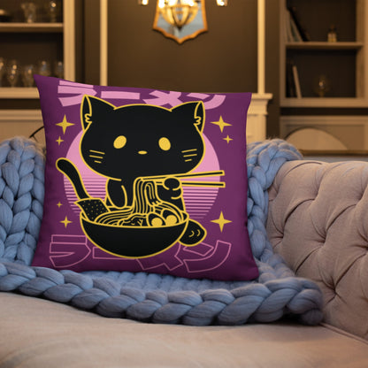 Kawaii Noodle Cat Throw Pillow