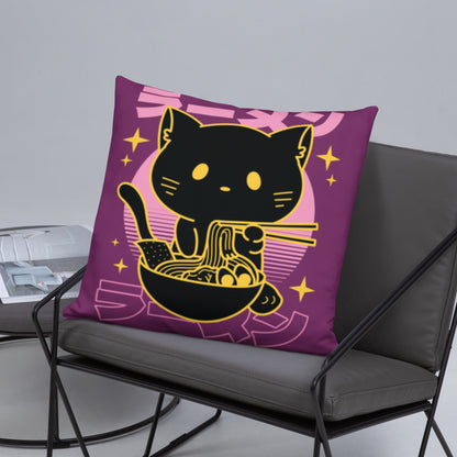 Kawaii Noodle Cat Throw Pillow