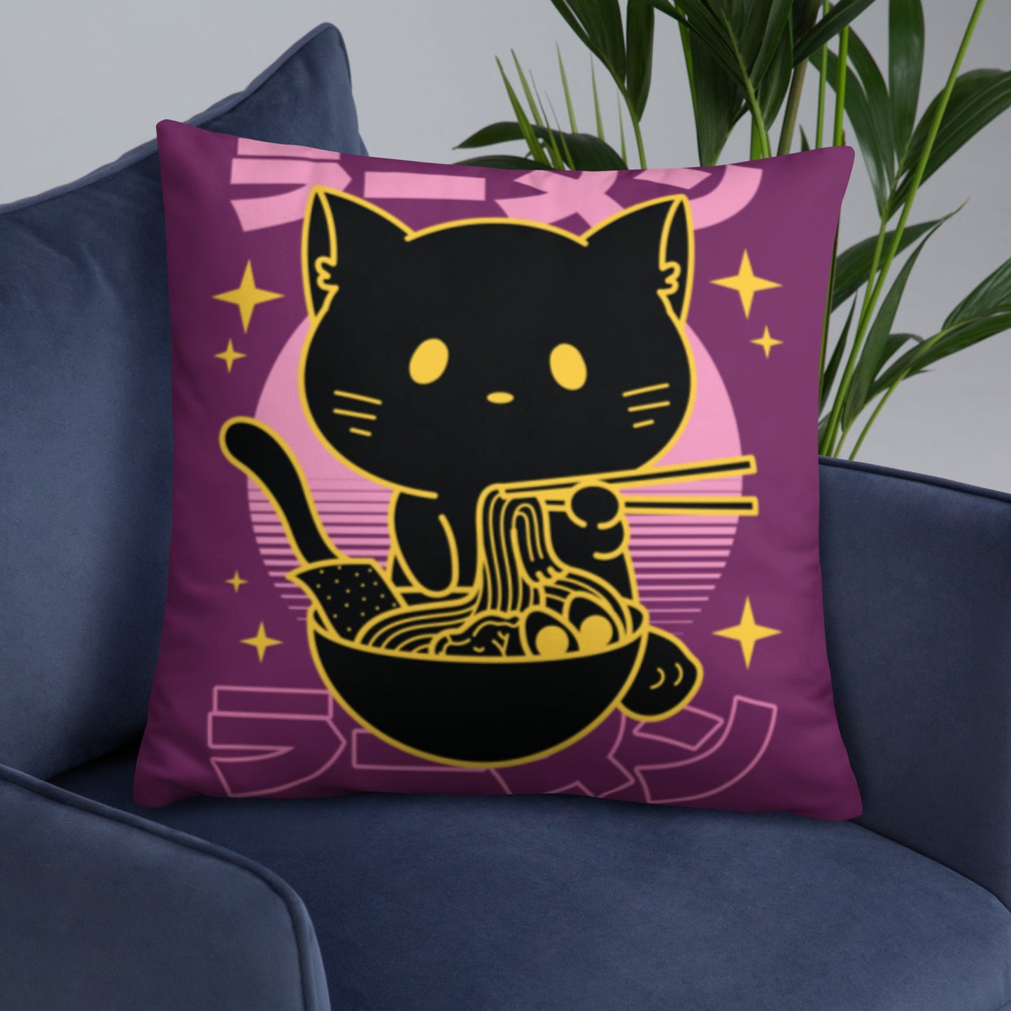 Kawaii Noodle Cat Throw Pillow