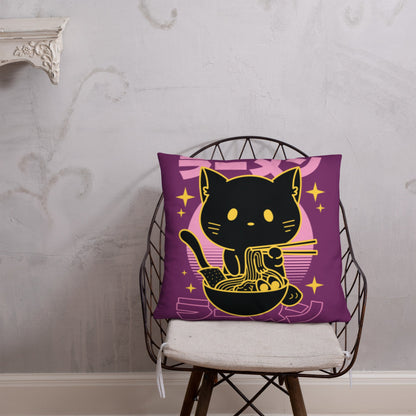 Kawaii Noodle Cat Throw Pillow