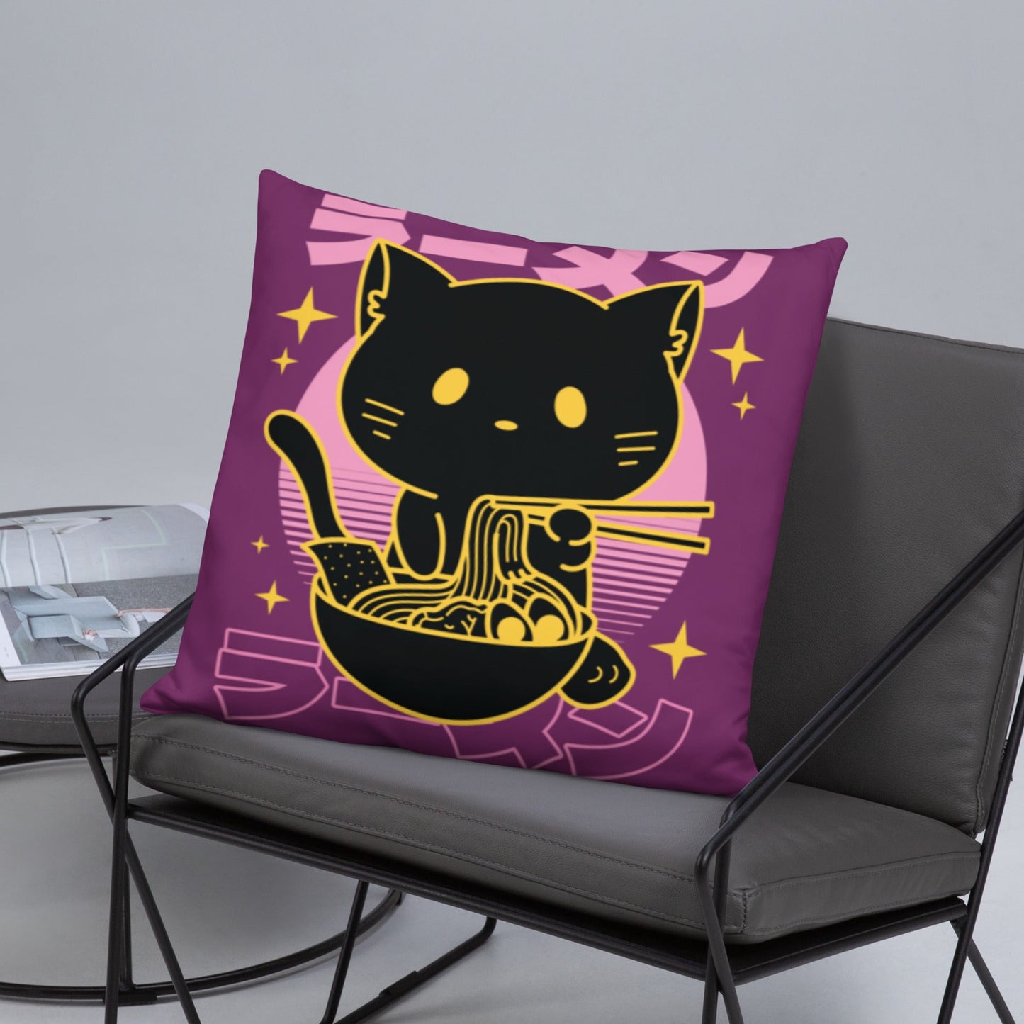 Kawaii Noodle Cat Throw Pillow