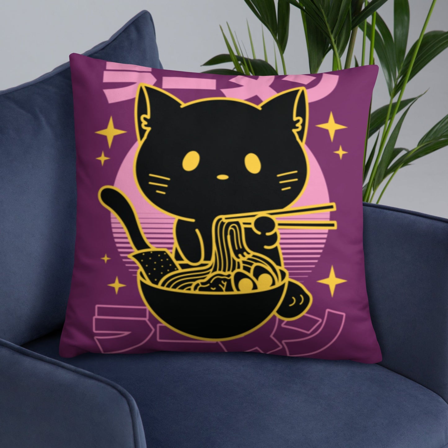 Kawaii Noodle Cat Throw Pillow