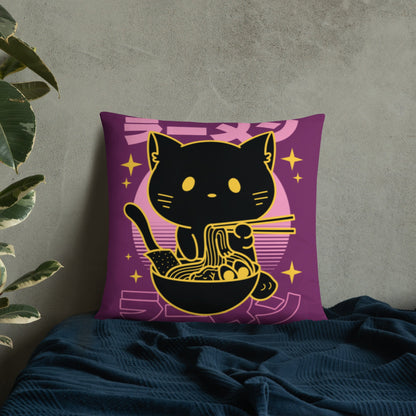 Kawaii Noodle Cat Throw Pillow