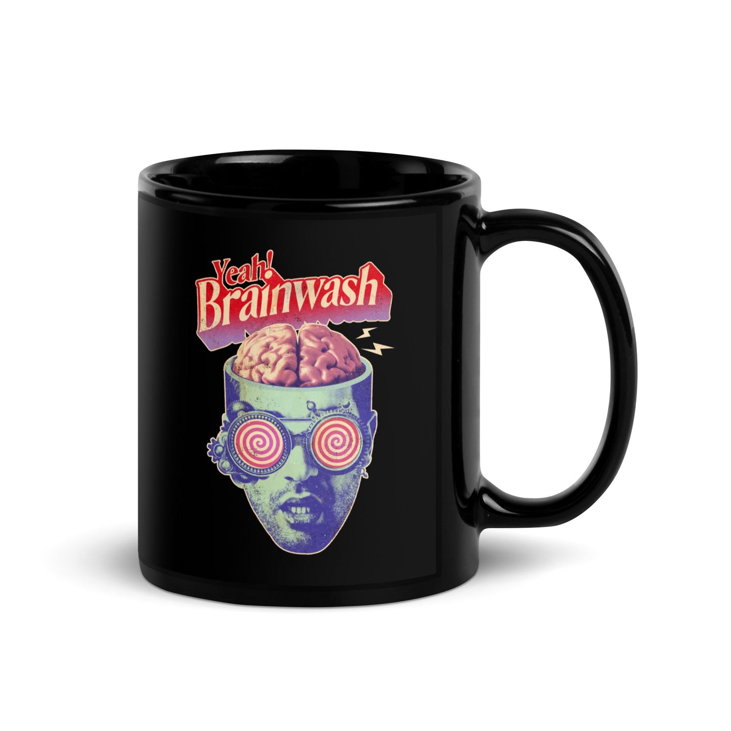 Brainwashed Black Glossy Mug, Brainwashed black mug, Mug Brainwashed, Retro Graphic Mug, Mug Retro graphics, Funky Mugs,
