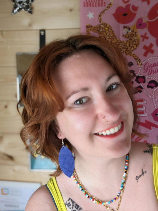 Blue plant paper leaf earrings