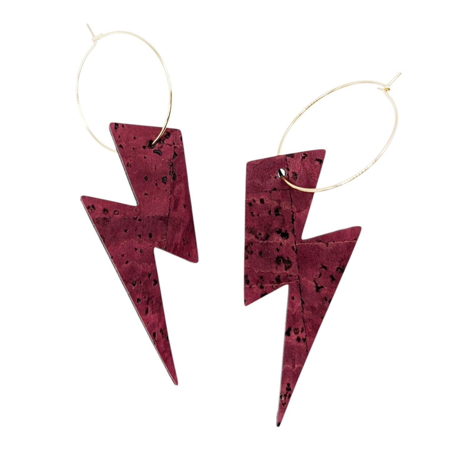 Burgundy cork lightning bolt earrings