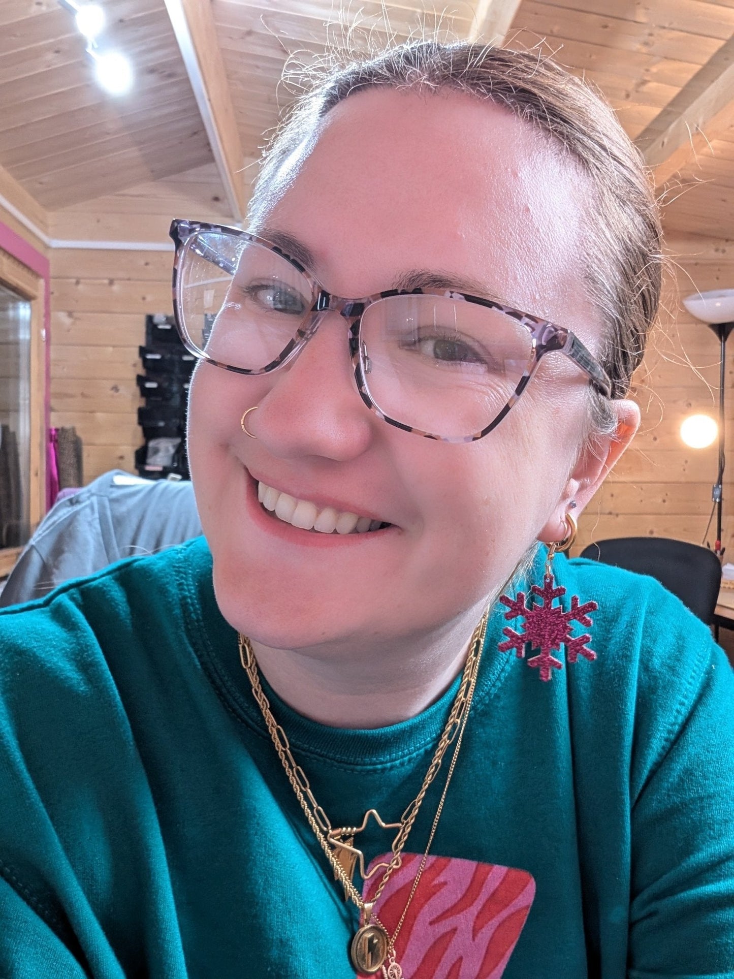 Burgundy glitter snowflake earrings