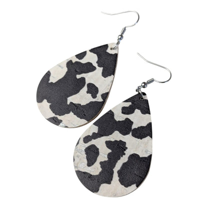 Cow print tear drop earrings