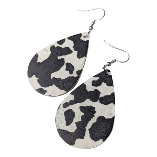 Cow print tear drop earrings