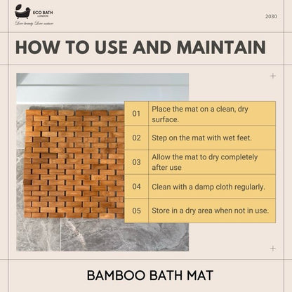 Eco Bath London Bamboo Bath Mat - Roll Up Shower Mat, Anti-Slip and Waterproof Bathroom Spa Shower Mat