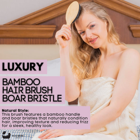 Eco Bath London Bamboo Hair Brush with Boar Bristles - Eco-Friendly Detangling Hairbrush for All Hair Types