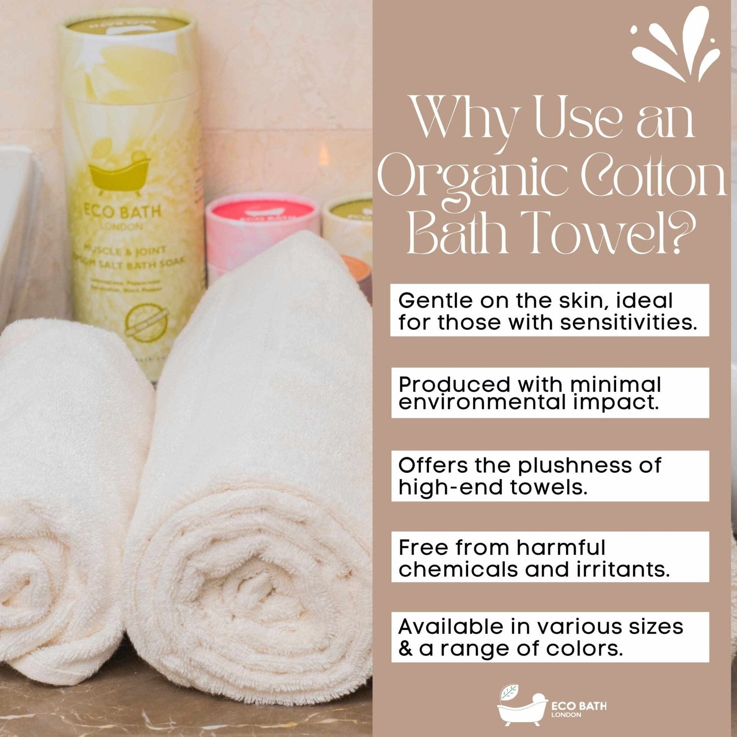 Eco Bath London Organic Cotton Hand Towel - 50x100cm