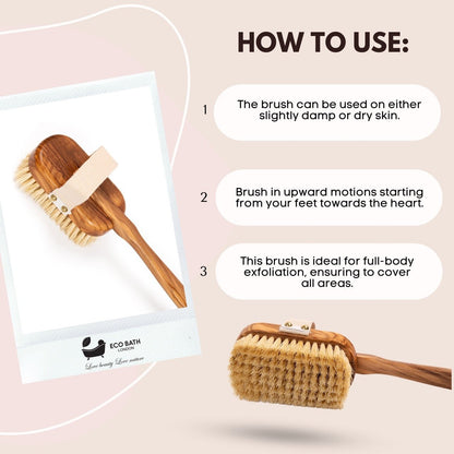 Eco Bath London Luxury Natural Sisal Olive Wood Body Brush - The Ultimate Dry Brushing Body Brush