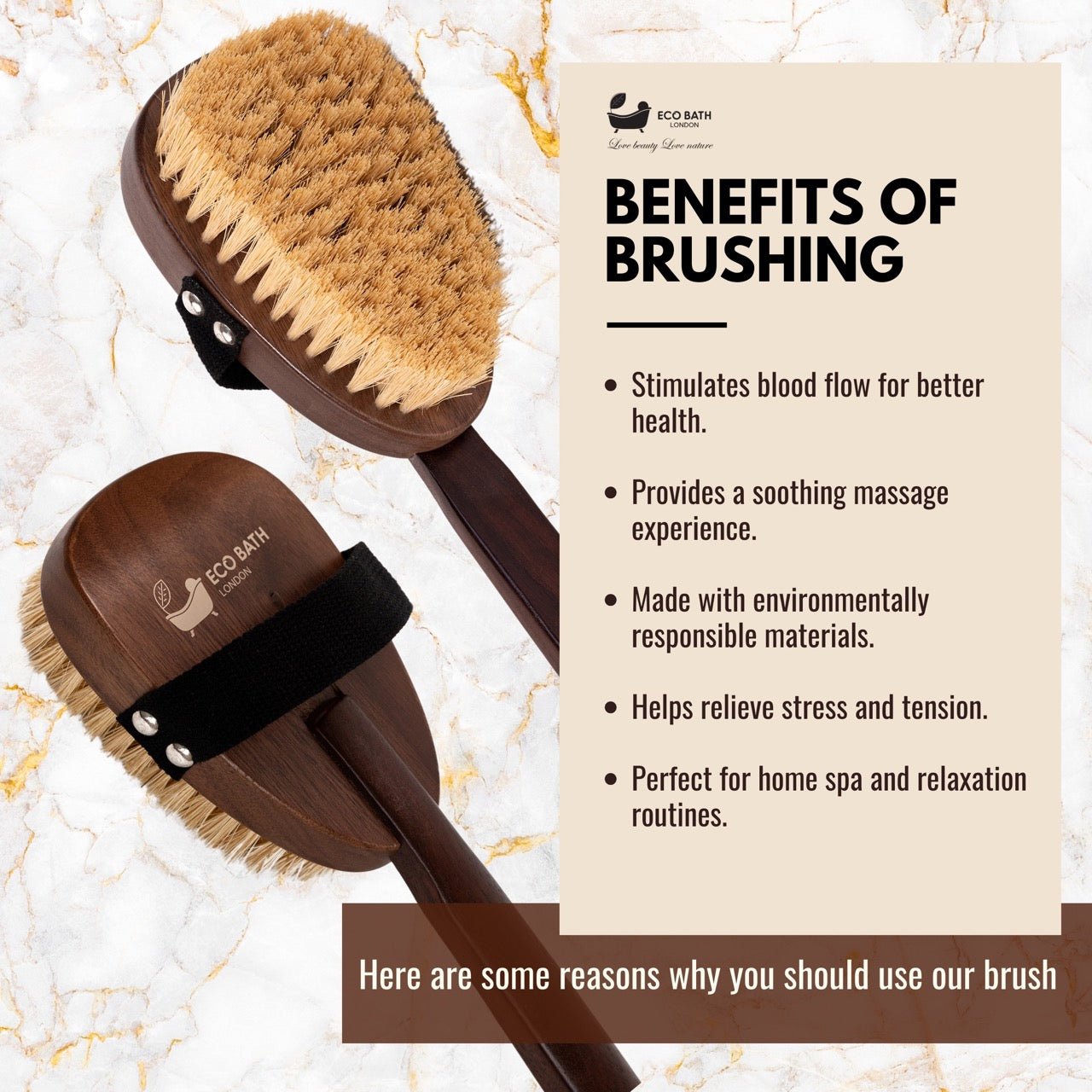 Eco Bath London Natural Sisal Walnut Wood Body Brush - Luxurious Dry Brushing Body Brush