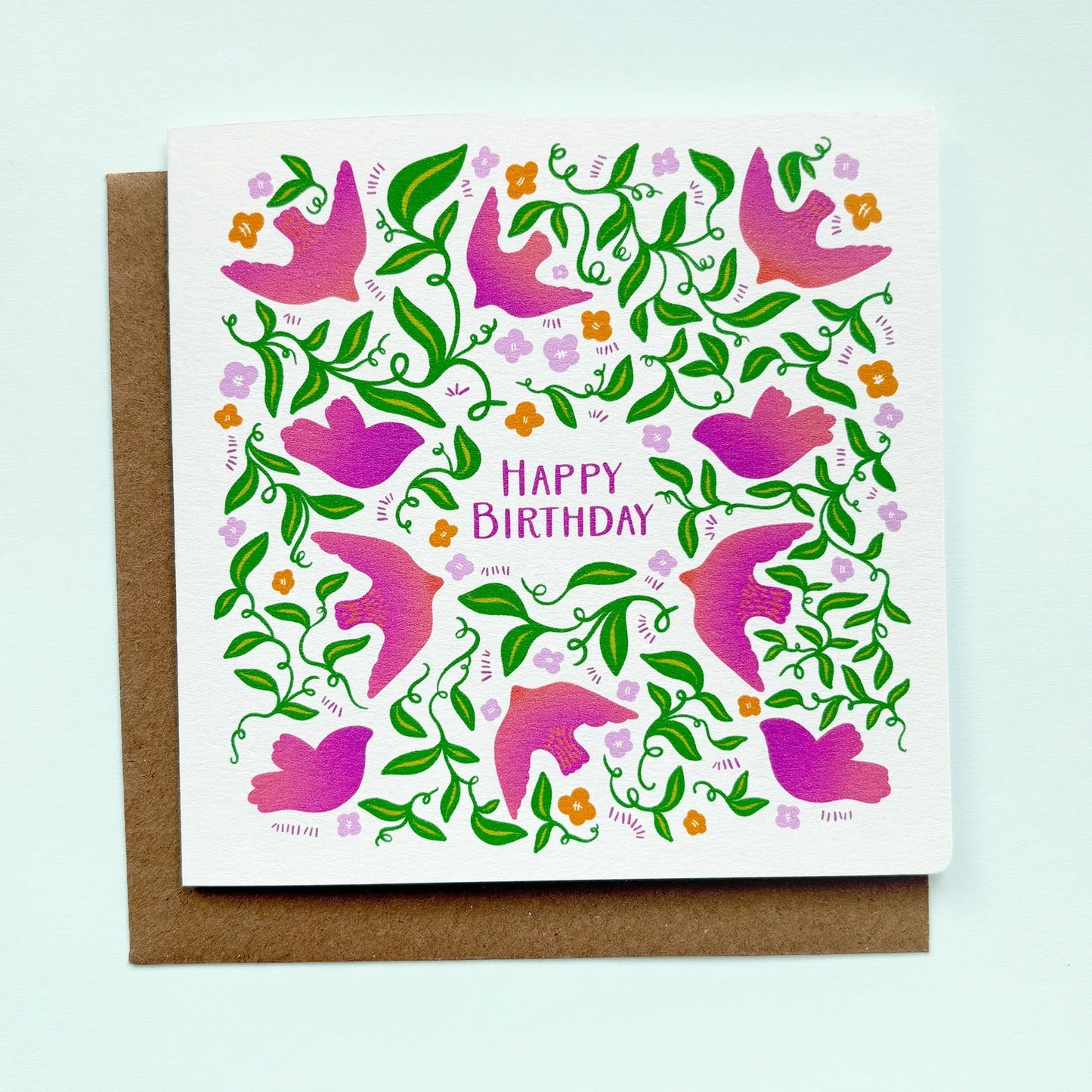 Hand-drawn Birthday Card for Her: Pretty Foliage and Birds