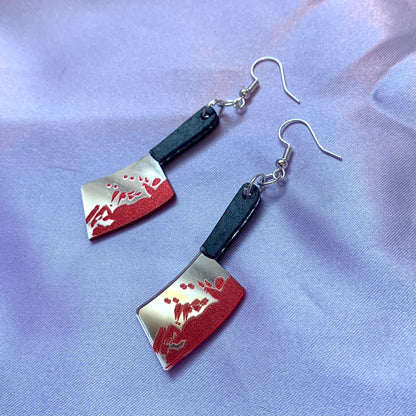 Acrylic spooky knife silver dangle earrings