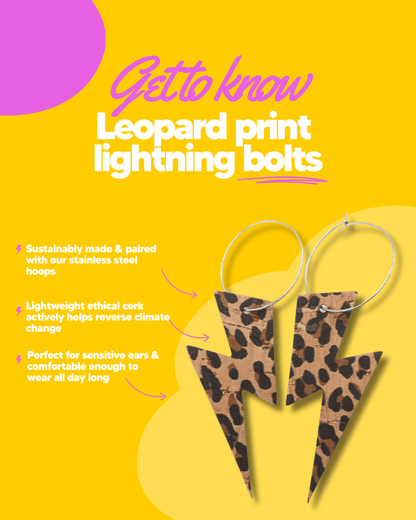 Leopard print lightning bolt earrings