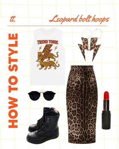 Leopard print lightning bolt earrings