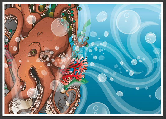 Octopus Waves Sea Creature Print