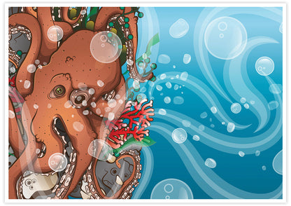 Octopus Waves Sea Creature Print
