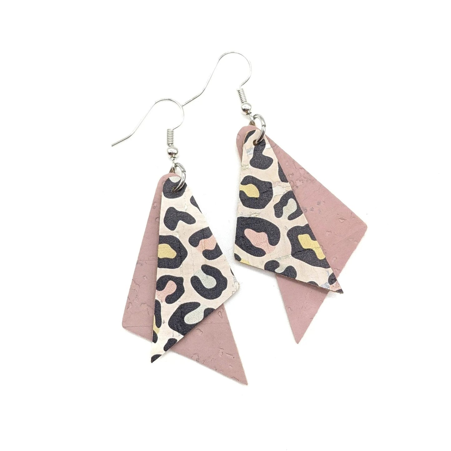 Pastel leopard cork shard earrings