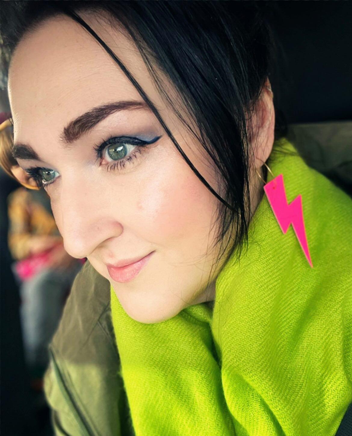 Pink neon cork lightning earrings