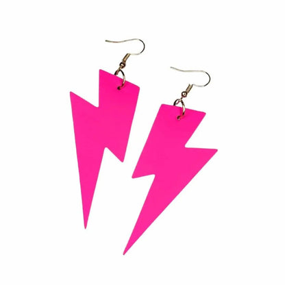 Pink neon cork lightning earrings