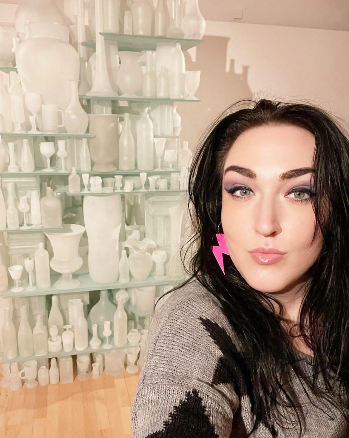 Pink neon cork lightning earrings