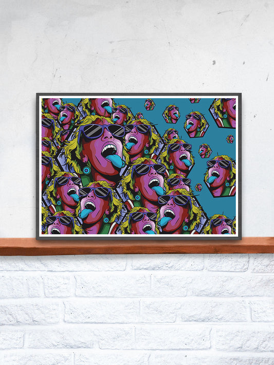 Rave Girl Blue Vector Illustration Print