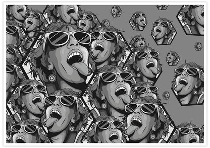 Rave Girl Monochrome Vector Illustration Print