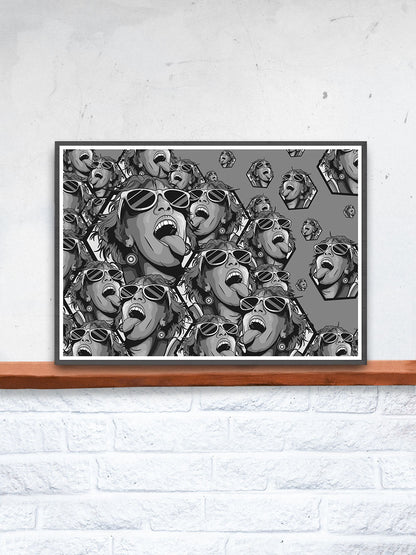 Rave Girl Monochrome Vector Illustration Print