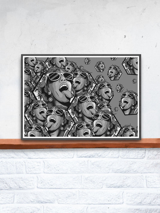Rave Girl Monochrome Vector Illustration Print
