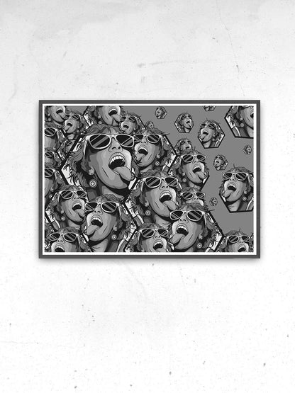Rave Girl Monochrome Vector Illustration Print