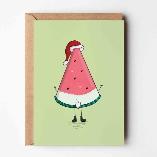 Santa Watermelon Slice Christmas Greeting Card