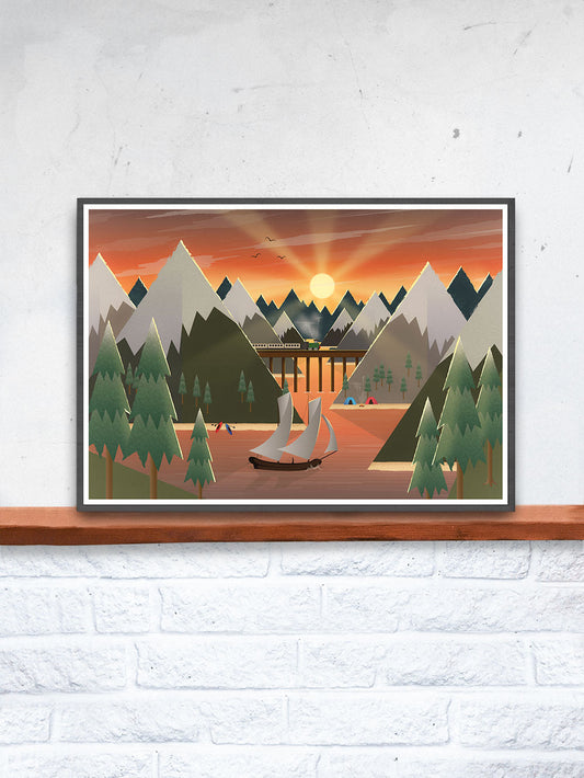Sunset Lake Art for Kids