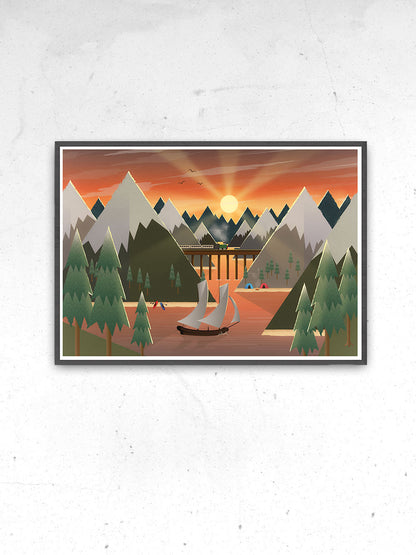 Sunset Lake Art for Kids