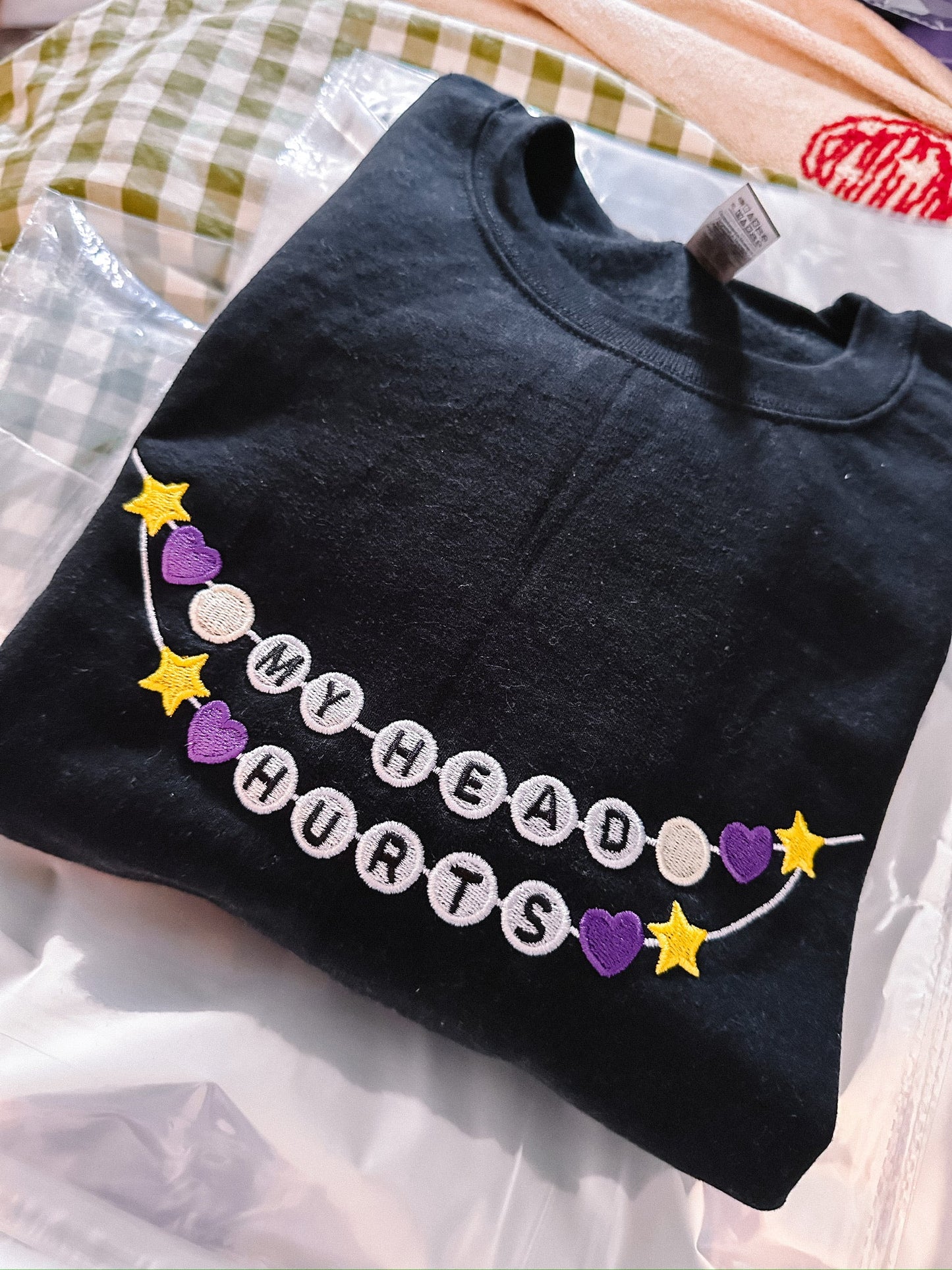 My Head Hurts Friendship Bracelet embroidered sweatshirt