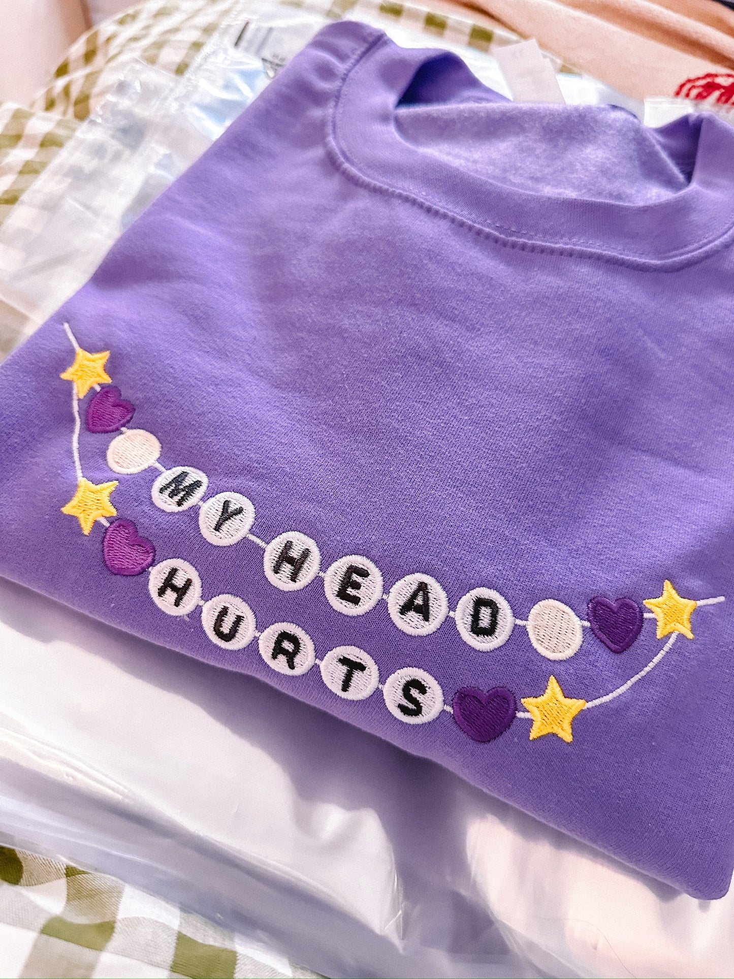 My Head Hurts Friendship Bracelet embroidered sweatshirt