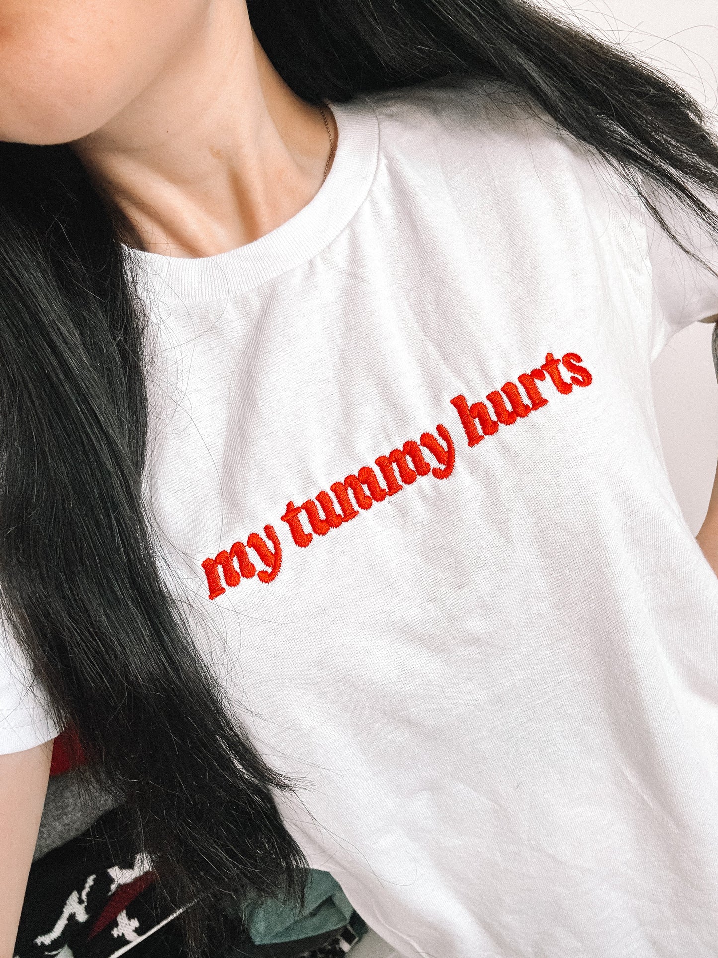My Tummy Hurts embroidered baby tee