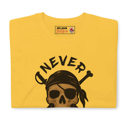 Never Say Die T-Shirt – Retro Goonies Pirate Skull Adventure Tee