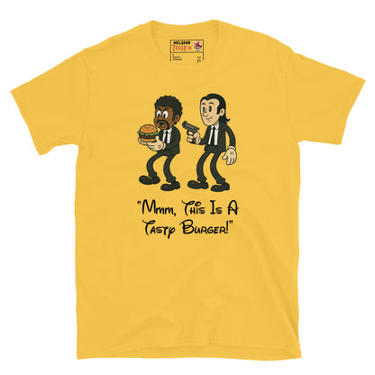 Mmm, This Is a Tasty Burger T-Shirt – Funny Pulp Fiction Cartoon Parody Tee