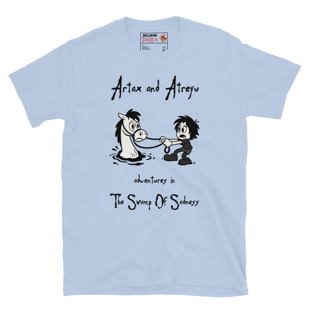 Artax & Atreyu – Swamp of Sadness Cartoon T-Shirt | NeverEnding Story Parody Tee