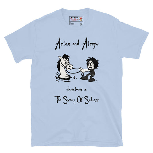 Artax & Atreyu – Swamp of Sadness Cartoon T-Shirt | NeverEnding Story Parody Tee