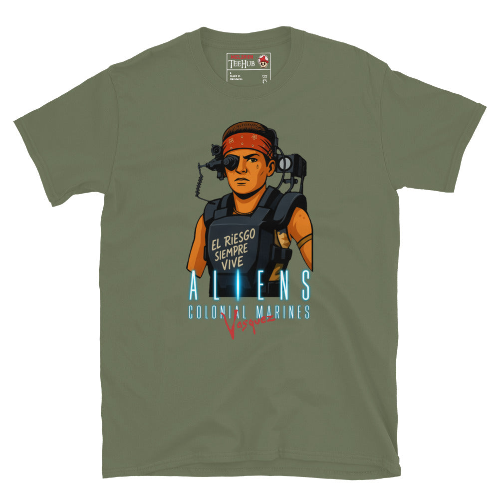 Aliens Colonial Marines Vasquez T-Shirt – El Riesgo Siempre Vive – Sci-Fi Movie Graphic Tee
