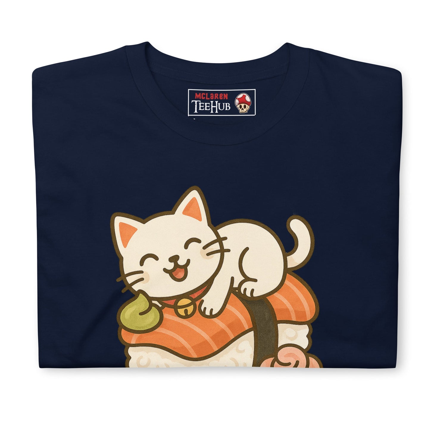 Sushi Cat T-Shirt – Kawaii Kitty on Salmon Nigiri – Cute Anime Cat Tee
