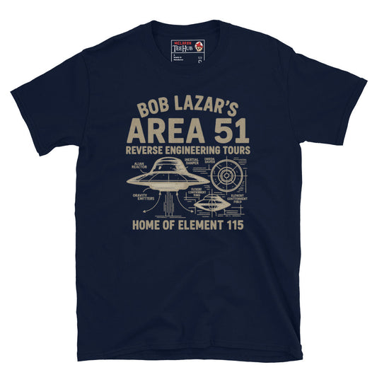 Bob Lazar’s Area 51 T-Shirt – Reverse Engineering Tours UFO Diagram Tee